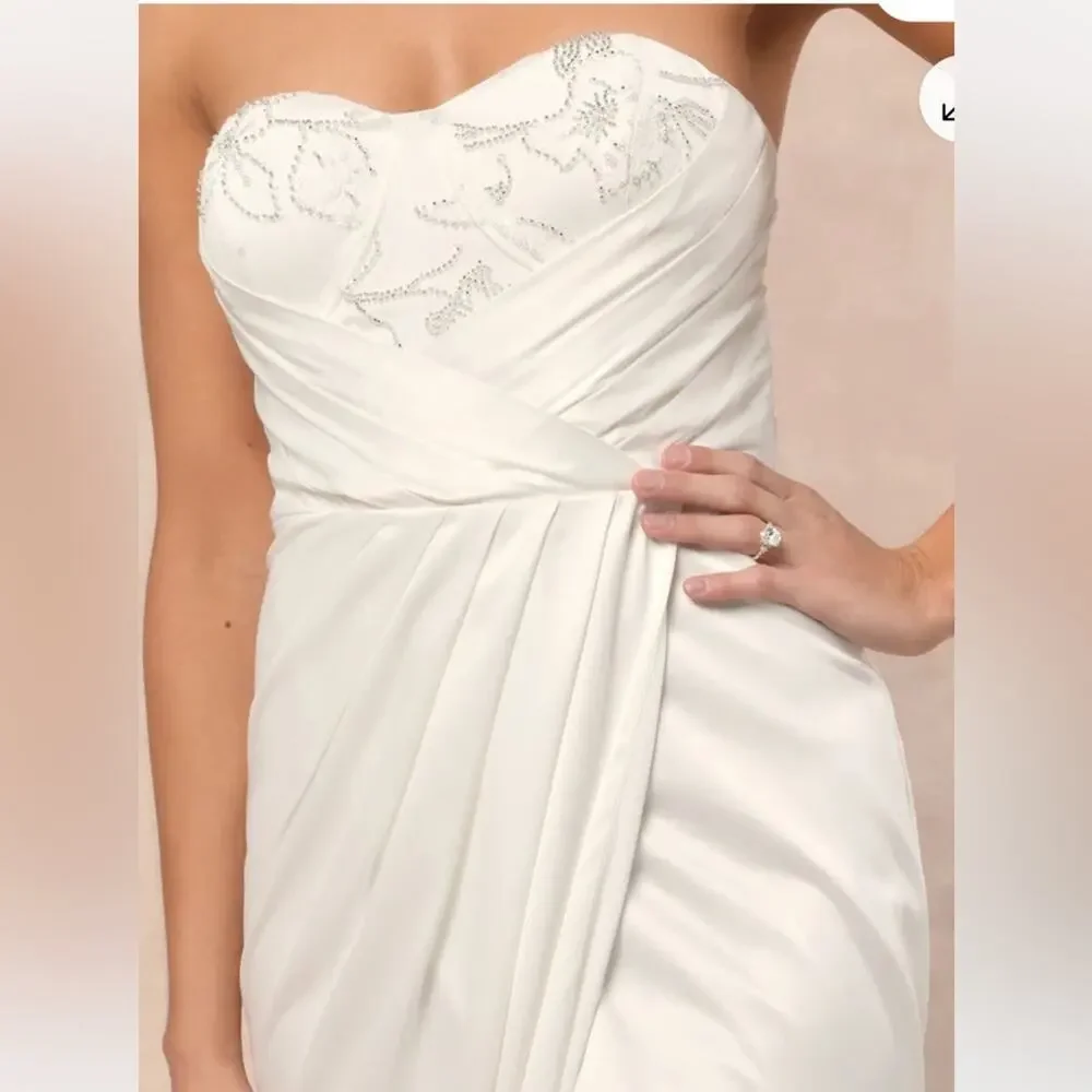 Lulu's Heide White Satin Strapless Maxi Dress size L (runs small) M